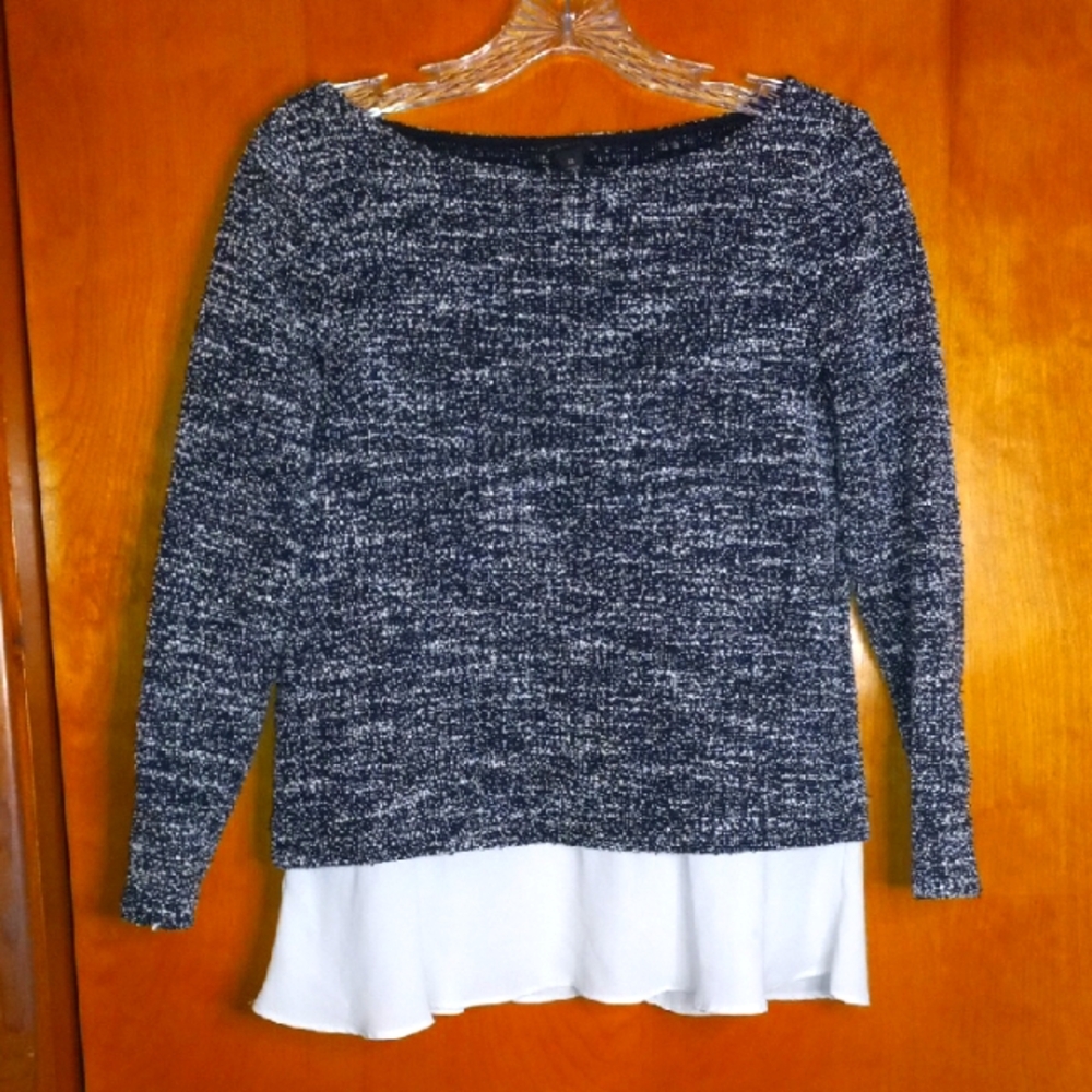 Ann Taylor Women's Black and White Tweed Sweater Sz. XS